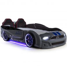 Дитяче ліжко машина Mustang Full Extra Grey 190х90 см з підсвічуванням, музикою, шкіряний салон, пультом